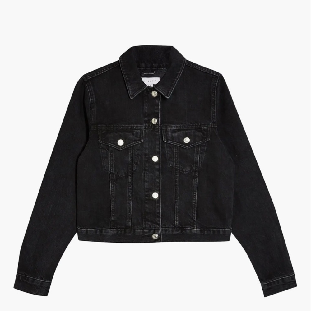 Topshop Tilda Crop Black Denim Jean Jacket Sz Womens Small Sz 6